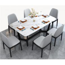 意式極簡巖板餐桌椅組合后現代巖板飯桌小戶型餐廳 實木餐桌餐1.4米一桌六椅（雪花白）